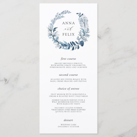 Wild Azure Wedding Menu Kaart (Voorkant)