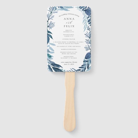 Wild Azure Wedding Program Handwaaier (Voorkant)