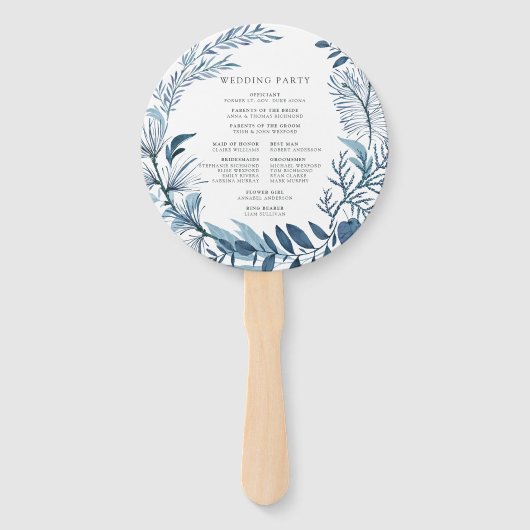 Wild Azure Wedding Program Handwaaier (Achterkant)