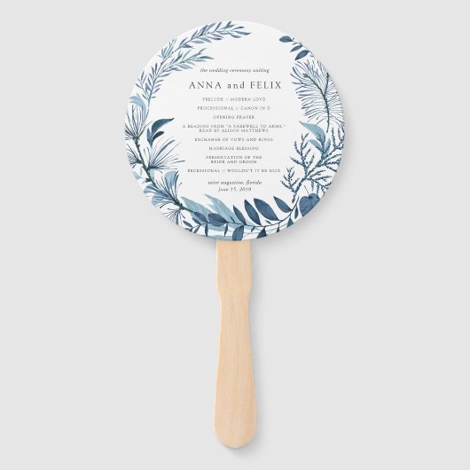 Wild Azure Wedding Program Handwaaier (Voorkant)