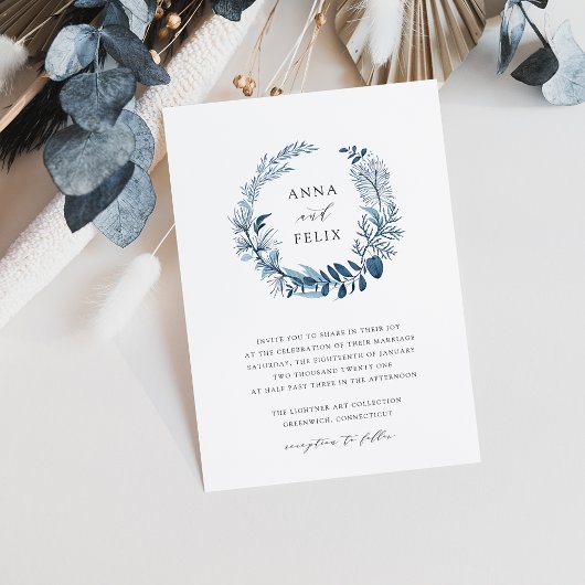 Wild Azure Wreath Wedding Invitation Kaart