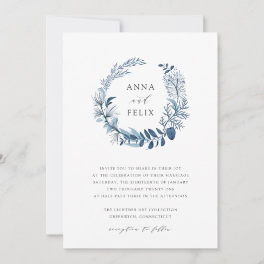 Wild Azure Wreath Wedding Invitation Kaart (Voorkant)