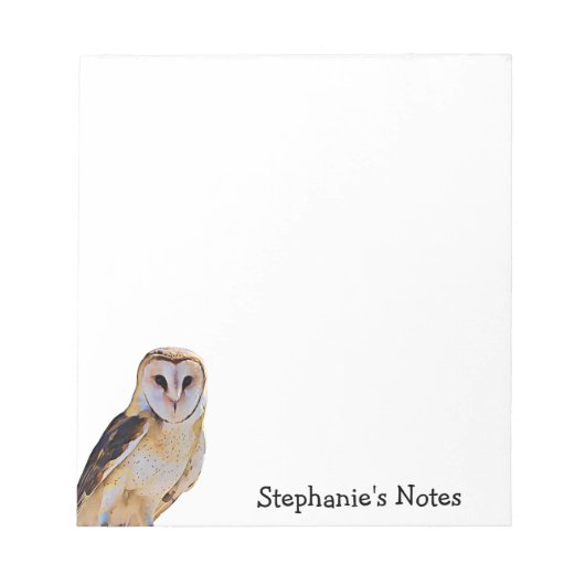 Wild Barn Owl Bird Artwork Name Persoonlijke White Notitieblok (Voorkant)