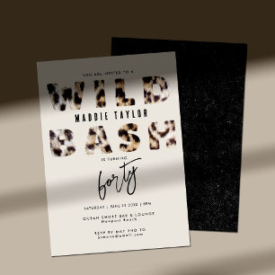 Wild Bash Leopard Fur Letters 40th Birthday Party Kaart