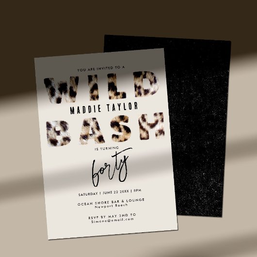 Wild Bash Leopard Fur Letters 40th Birthday Party Kaart