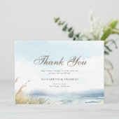 Wild Beach Fence Ocean Grass Art Elegante bruiloft Bedankkaart (Staand voorkant)