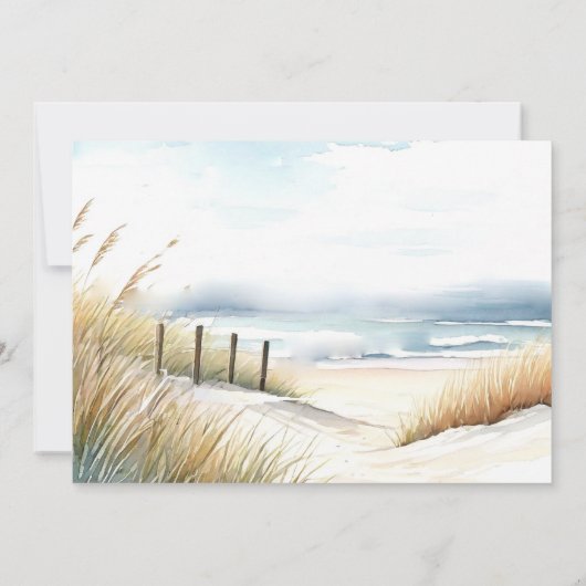 Wild Beach Fence Ocean Grass Art Elegante bruiloft Bedankkaart (Achterkant)