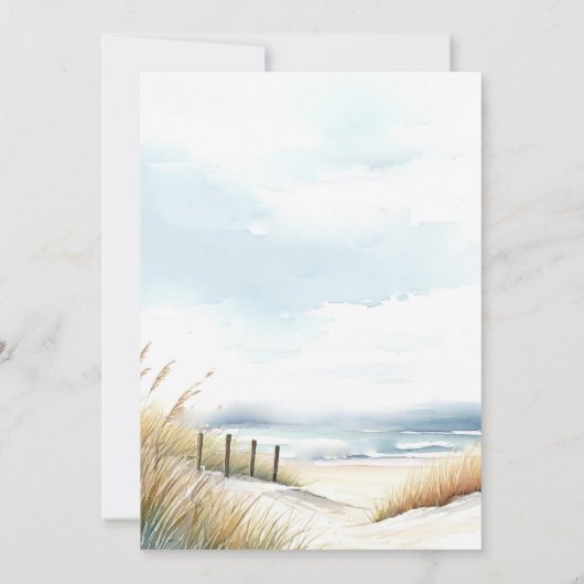 Wild Beach Fence Ocean Grass Art Elegante bruiloft Kaart (Achterkant)