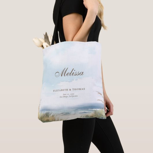Wild Beach hek oceaan gras chique elegante bruilof Tote Bag (Dichtbij)