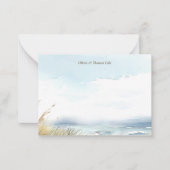 Wild Beach hek oceaan gras streep bruiloft paar Notitiekaartje (Voorkant)