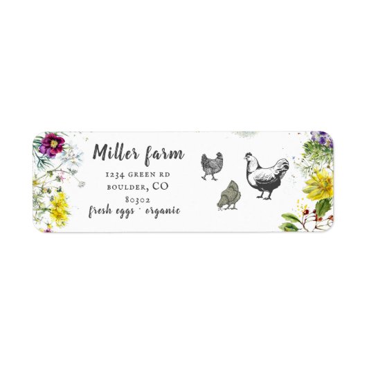 wild beadow floral rustic script return address etiket (Voorkant)