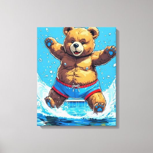 Wild Bear Summer Vintage Pool Canvas Afdruk (Voorkant)