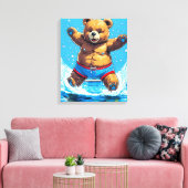 Wild Bear Summer Vintage Pool Canvas Afdruk (Insitu (Woonkamer))