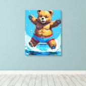 Wild Bear Summer Vintage Pool Canvas Afdruk (Insitu (Houten vloer))