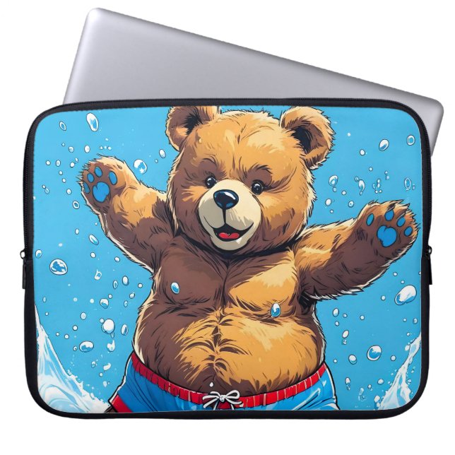 Wild Bear Summer Vintage Pool  Laptop Sleeve (Voorkant)