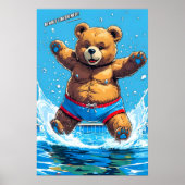 Wild Bear Summer Vintage Pool  Poster (Voorkant)