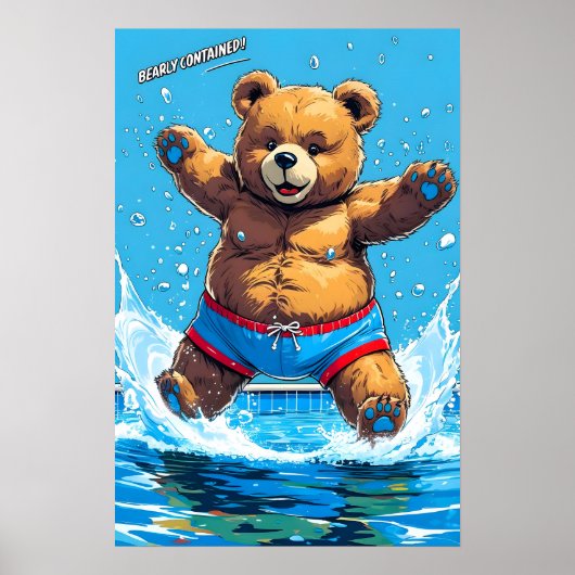 Wild Bear Summer Vintage Pool  Poster (Voorkant)