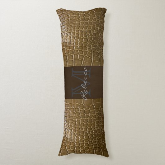 Wild beige bruin alligator krokodillenleer lichaamskussen (Voorkant Verticaal)