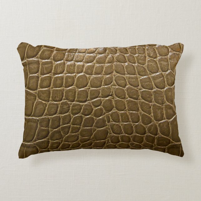 wild beige bruine alligator krokodilleder accent kussen (Voorkant)