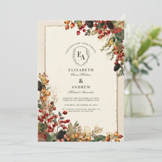 Wild Berry Rustic Garden Wedding Kaart (Staand voorkant)