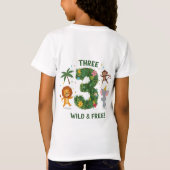 Wild bij drie! Oerwoud Dier 3e verjaardag T-shirt (Achterkant)