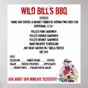 WILD BILL'S BBQ MENU POSTER