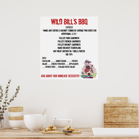 WILD BILL'S BBQ MENU POSTER (Keuken)