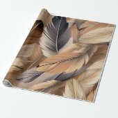 Wild Bird Feather Patroon Wrapping Papier (Uitgerold)