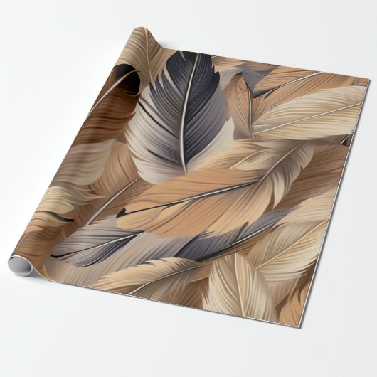 Wild Bird Feather Patroon Wrapping Papier (Uitgerold)