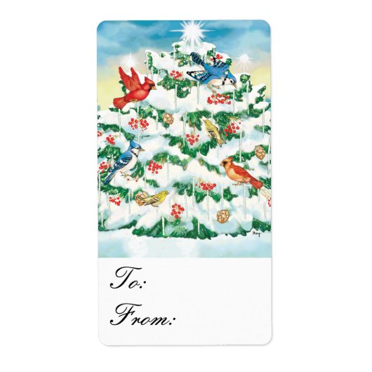 Wild Birds Natuur Starlit Kerstboom Gift Labels (Voorkant)