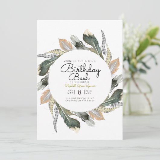 Wild Birthday Bash | Feather Waterverf Circle Kaart (Staand voorkant)