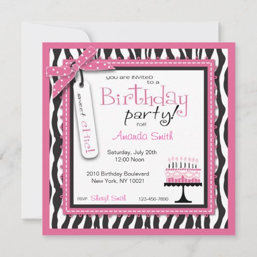 Wild Birthday Cake Square Pink Kaart (Achterkant)