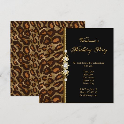 Wild Birthday Gold Black Animal Print Kaart (Voorkant / Achterkant)