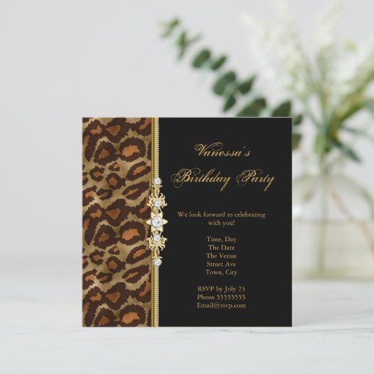 Wild Birthday Gold Black Animal Print Kaart (Staand voorkant)