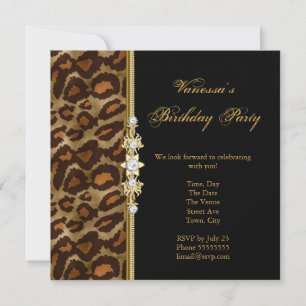 Wild Birthday Gold Black Animal Print Kaart