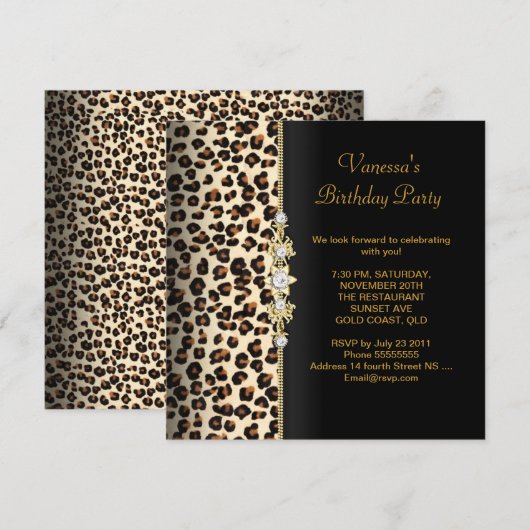Wild Birthday Party Gold Black Animal Kaart (Voorkant / Achterkant)