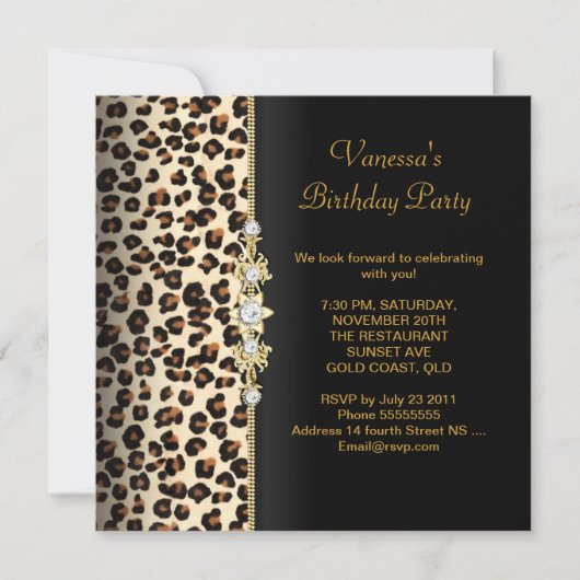 Wild Birthday Party Gold Black Animal Kaart (Voorkant)