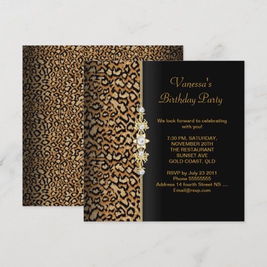 Wild Birthday Party Gold Black Animal Kaart (Voorkant / Achterkant)