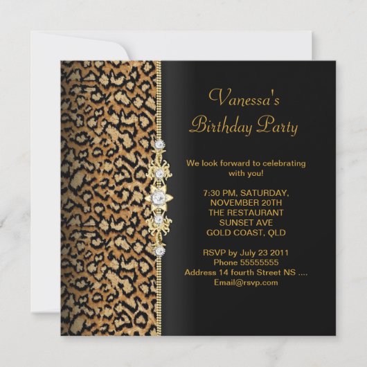 Wild Birthday Party Gold Black Animal Kaart (Voorkant)