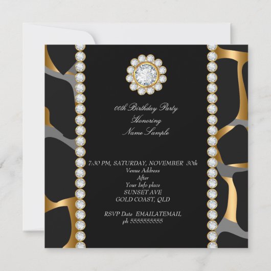 Wild Birthday Party Gold Diamond Jewel Kaart (Achterkant)