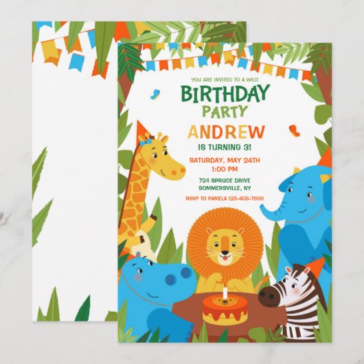 Wild Birthday Party Kaart (Voorkant / Achterkant)