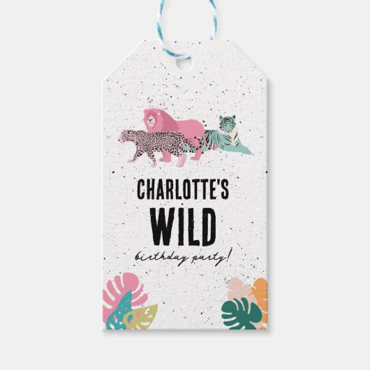 Wild Birthday Party Oerwoud Animals Kids Verjaarda Cadeaulabel (Voorkant)