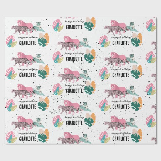 Wild Birthday Party Oerwoud Animals Kids Verjaarda Cadeaupapier (Vlak)