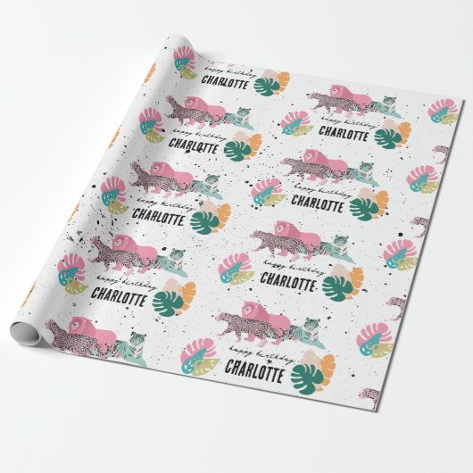 Wild Birthday Party Oerwoud Animals Kids Verjaarda Cadeaupapier (Uitgerold)