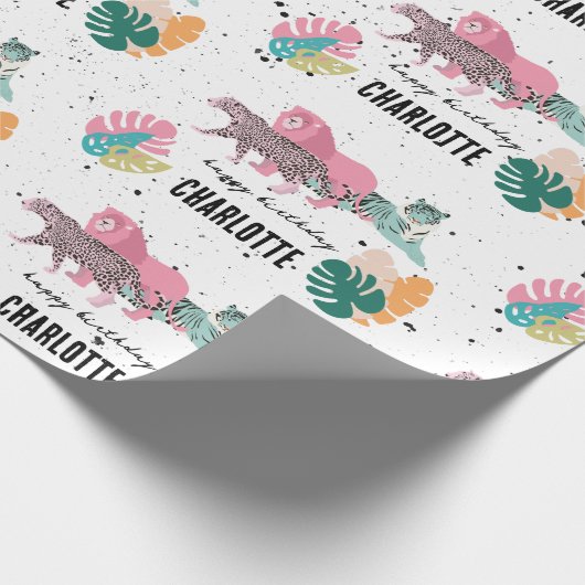 Wild Birthday Party Oerwoud Animals Kids Verjaarda Cadeaupapier (Hoek)