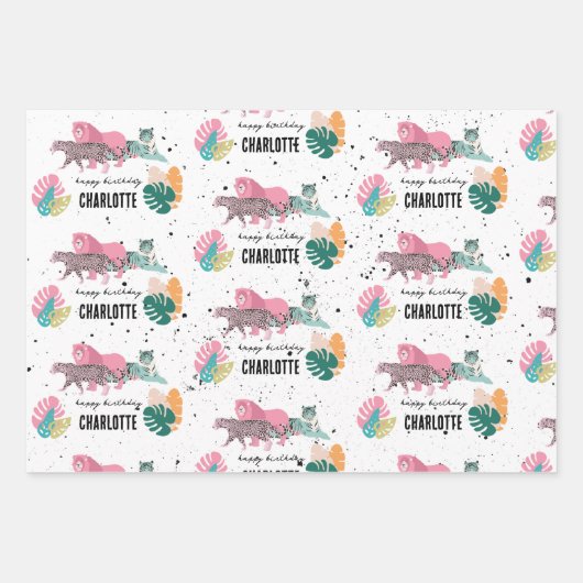 Wild Birthday Party Oerwoud Animals Kids Verjaarda Inpakpapier Vel (Voorkant)