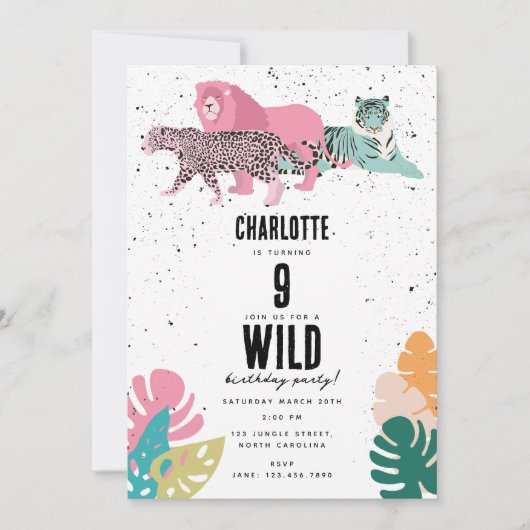 Wild Birthday Party Oerwoud Animals Kids Verjaarda Kaart (Voorkant)