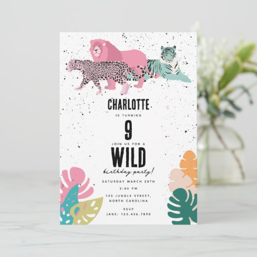 Wild Birthday Party Oerwoud Animals Kids Verjaarda Kaart (Staand voorkant)