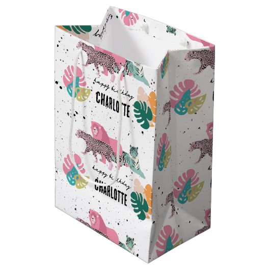 Wild Birthday Party Oerwoud Animals Kids Verjaarda Medium Cadeauzakje (Voorkant Gekanteld)