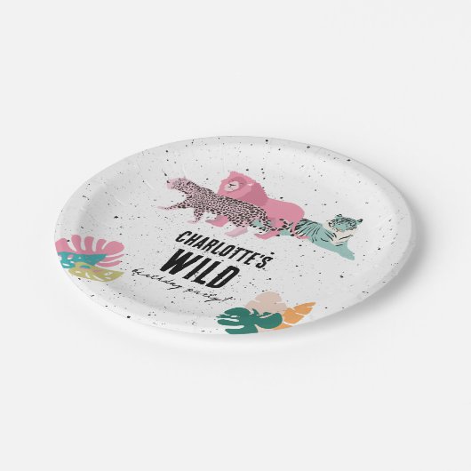 Wild Birthday Party Oerwoud Animals Kids Verjaarda Papieren Bordje (Gekanteld)